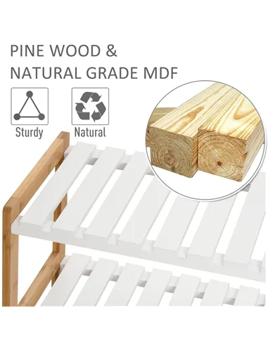 HOMCOM 3-Tier Shoe Rack Wood Frame Slatted Shelves Spacious Open Hygienic Storage Home Hallway Furniture Family Guests 70L x 26W