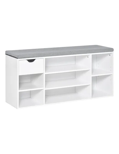 HOMCOM Shoe Storage Bench with Cushion - White
