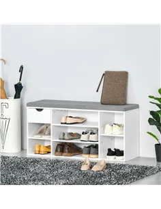 HOMCOM Shoe Storage Bench with Cushion - White 2