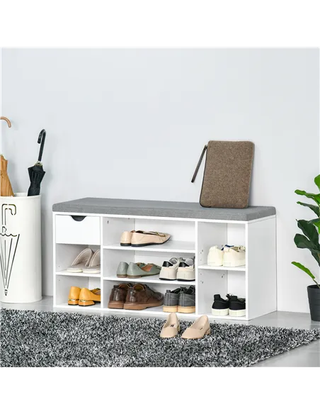 HOMCOM Shoe Storage Bench with Cushion - White