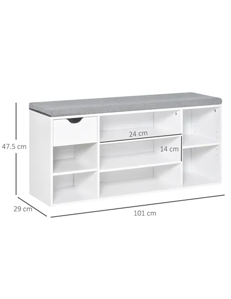 HOMCOM Shoe Storage Bench with Cushion - White