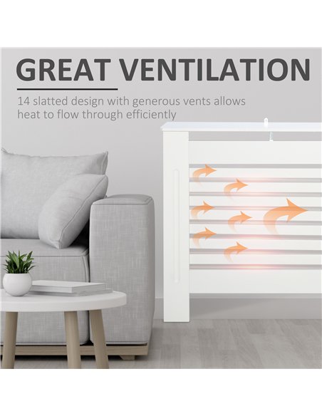 HOMCOM Radiator Cover, Modern MDF White Painted Cabinet with Horizontal Slats for Living Room, Bedroom, 172L x 19W x 81H cm