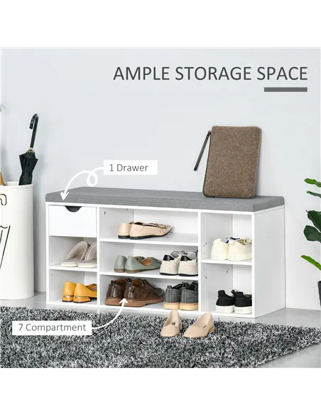 HOMCOM Shoe Storage Bench with Cushion - White