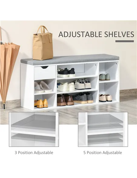 HOMCOM Shoe Storage Bench with Cushion - White