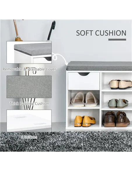 HOMCOM Shoe Storage Bench with Cushion - White