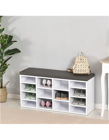 HOMCOM Multi-Storage Shoe Rack w/ 14 Compartments Cushion Moving Shelves Solid Frame Foot Pads Home Office Tidy Organisation Boo