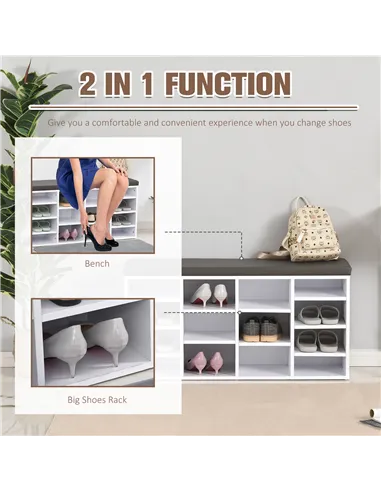 HOMCOM Multi-Storage Shoe Rack w/ 14 Compartments Cushion Moving Shelves Solid Frame Foot Pads Home Office Tidy Organisation Boo