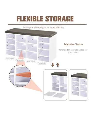 HOMCOM Multi-Storage Shoe Rack w/ 14 Compartments Cushion Moving Shelves Solid Frame Foot Pads Home Office Tidy Organisation Boo