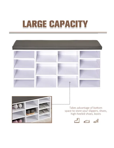 HOMCOM Multi-Storage Shoe Rack w/ 14 Compartments Cushion Moving Shelves Solid Frame Foot Pads Home Office Tidy Organisation Boo