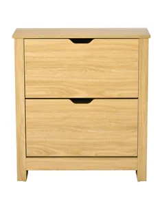 HOMCOM Narrow Shoe Cabinet, Space Saving Shoe Storage Cabinet with 2 Flip Drawers and Adjustable Shelves for 6-12 Pairs of Shoes