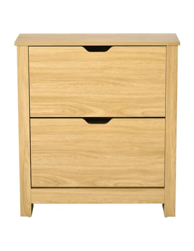 HOMCOM Narrow Shoe Cabinet, Space Saving Shoe Storage Cabinet with 2 Flip Drawers and Adjustable Shelves for 6-12 Pairs of Shoes