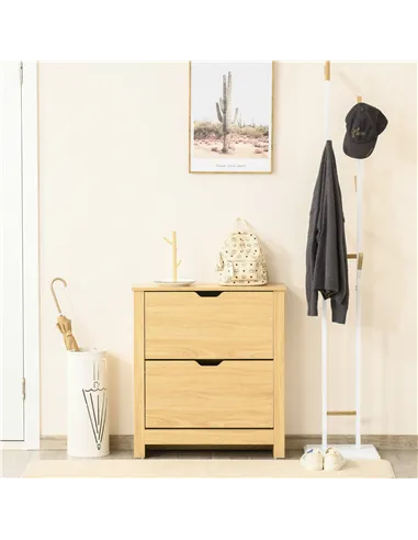 HOMCOM Narrow Shoe Cabinet, Space Saving Shoe Storage Cabinet with 2 Flip Drawers and Adjustable Shelves for 6-12 Pairs of Shoes