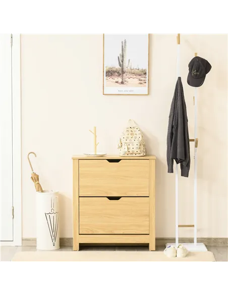 HOMCOM Narrow Shoe Cabinet, Space Saving Shoe Storage Cabinet with 2 Flip Drawers and Adjustable Shelves for 6-12 Pairs of Shoes