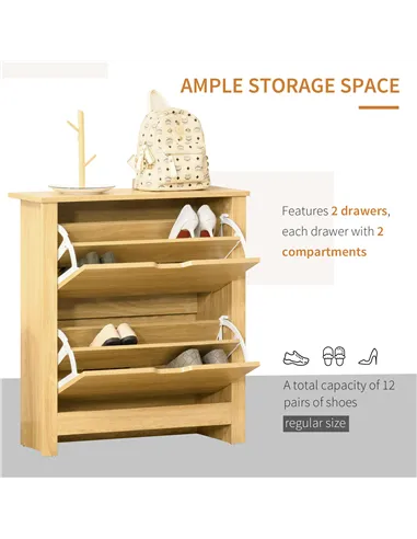 HOMCOM Narrow Shoe Cabinet, Space Saving Shoe Storage Cabinet with 2 Flip Drawers and Adjustable Shelves for 6-12 Pairs of Shoes