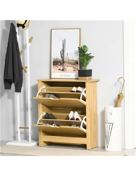 HOMCOM Narrow Shoe Cabinet, Space Saving Shoe Storage Cabinet with 2 Flip Drawers and Adjustable Shelves for 6-12 Pairs of Shoes