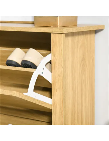 HOMCOM Narrow Shoe Cabinet, Space Saving Shoe Storage Cabinet with 2 Flip Drawers and Adjustable Shelves for 6-12 Pairs of Shoes