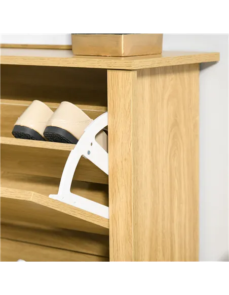 HOMCOM Narrow Shoe Cabinet, Space Saving Shoe Storage Cabinet with 2 Flip Drawers and Adjustable Shelves for 6-12 Pairs of Shoes