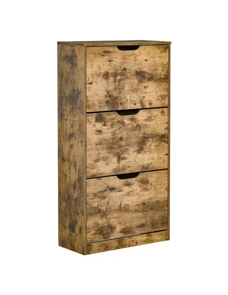 HOMCOM Industrial Shoe Cabinet with 3 Flip Drawers, Narrow Shoe Storage Cabinet for 18 Pairs, Freestanding Slim Shoe Storage Org