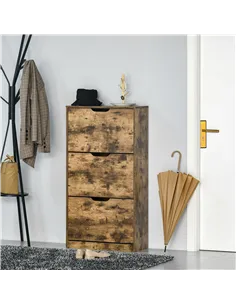 HOMCOM Industrial Shoe Cabinet with 3 Flip Drawers, Narrow Shoe Storage Cabinet for 18 Pairs, Freestanding Slim Shoe Storage Org 2