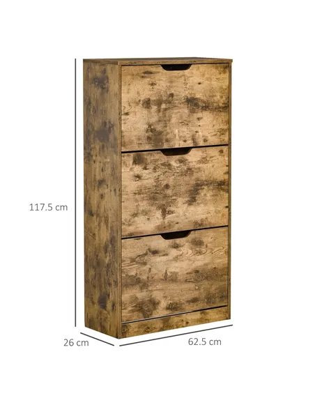 HOMCOM Industrial Shoe Cabinet with 3 Flip Drawers, Narrow Shoe Storage Cabinet for 18 Pairs, Freestanding Slim Shoe Storage Org