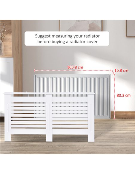 HOMCOM Radiator Cover, Modern MDF White Painted Cabinet with Horizontal Slats for Living Room, Bedroom, 172L x 19W x 81H cm