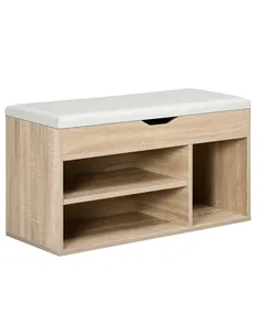 HOMCOM Shoes Cabinet Bench Hidden Storage Padded Seat Organiser Footwear Rack Hallway Oak Tone