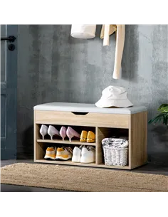 HOMCOM Shoes Cabinet Bench Hidden Storage Padded Seat Organiser Footwear Rack Hallway Oak Tone 2