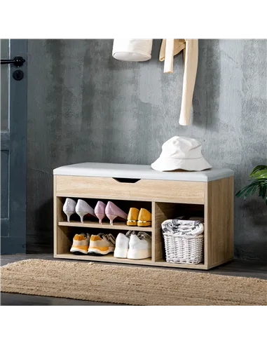 HOMCOM Shoes Cabinet Bench Hidden Storage Padded Seat Organiser Footwear Rack Hallway Oak Tone
