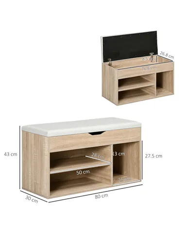 HOMCOM Shoes Cabinet Bench Hidden Storage Padded Seat Organiser Footwear Rack Hallway Oak Tone