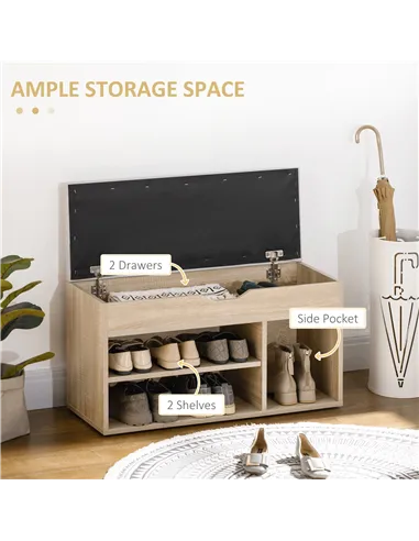 HOMCOM Shoes Cabinet Bench Hidden Storage Padded Seat Organiser Footwear Rack Hallway Oak Tone