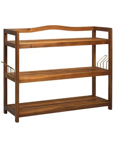 HOMCOM 3-Tier Shoe Rack, Acacia Wooden Shoe Storage Organiser with 2 Hangers, Holds up to 12 Pairs, for Entryway, Living Room, 7