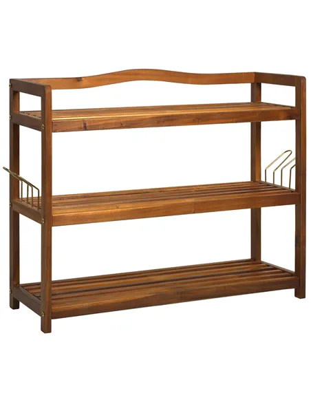 HOMCOM 3-Tier Shoe Rack, Acacia Wooden Shoe Storage Organiser with 2 Hangers, Holds up to 12 Pairs, for Entryway, Living Room, 7
