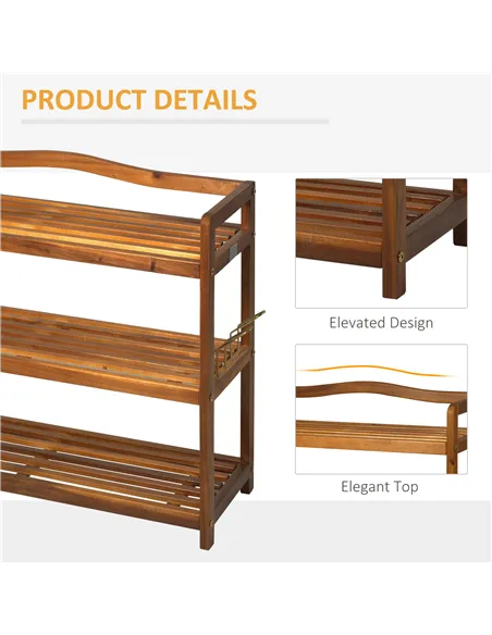 HOMCOM 3-Tier Shoe Rack, Acacia Wooden Shoe Storage Organiser with 2 Hangers, Holds up to 12 Pairs, for Entryway, Living Room, 7