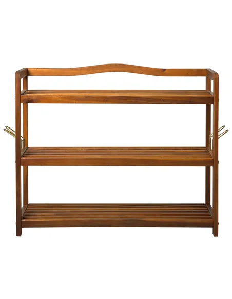 HOMCOM 3-Tier Shoe Rack, Acacia Wooden Shoe Storage Organiser with 2 Hangers, Holds up to 12 Pairs, for Entryway, Living Room, 7
