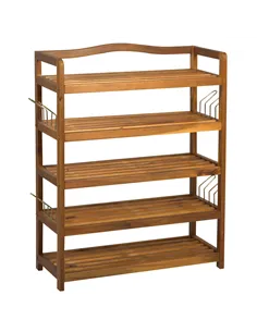 HOMCOM 5-Tier Shoe Rack, Acacia Wooden Shoe Storage Organiser with Hangers, Holds up to 19 Pairs, for Entryway, Living Room, 64 
