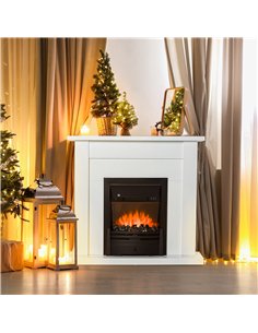 HOMCOM Electric Firplace Suites & Mantelpiece w/LED Flames Remote Marble Stone Modern Curved Surround Intelligent Safe Tempered  2