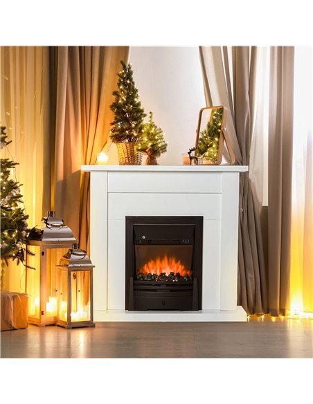 HOMCOM Electric Firplace Suites & Mantelpiece w/LED Flames Remote Marble Stone Modern Curved Surround Intelligent Safe Tempered 