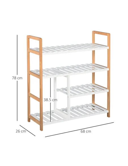 HOMCOM 4 Tier Shoe Racks Storage Stand Shelf Organizer Wood Frame 78 x 68 x 26 cm Hallway Furniture