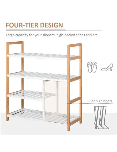 HOMCOM 4 Tier Shoe Racks Storage Stand Shelf Organizer Wood Frame 78 x 68 x 26 cm Hallway Furniture