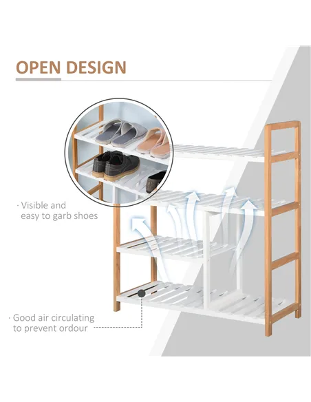 HOMCOM 4 Tier Shoe Racks Storage Stand Shelf Organizer Wood Frame 78 x 68 x 26 cm Hallway Furniture
