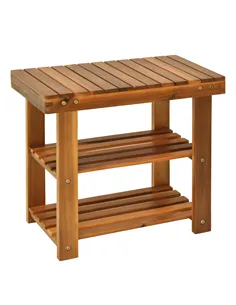 HOMCOM Acacia Wood Shoe Bench,  3-Tier Shoe Storage Rack, Hallway Organizer Shelf, for Entryway, Living Room, Bedroom, 50 x 28 x