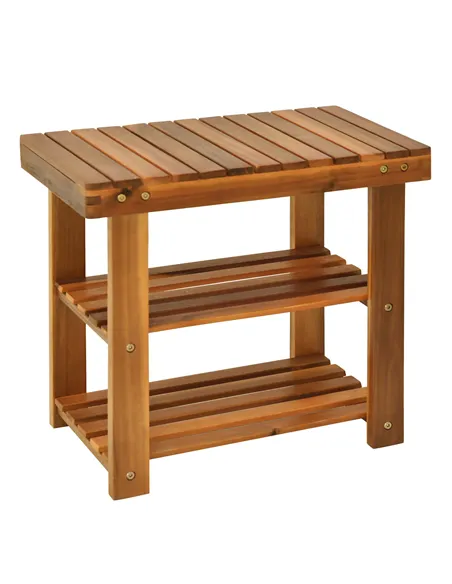 HOMCOM Acacia Wood Shoe Bench,  3-Tier Shoe Storage Rack, Hallway Organizer Shelf, for Entryway, Living Room, Bedroom, 50 x 28 x
