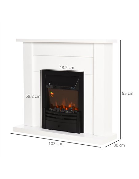 HOMCOM Electric Firplace Suites & Mantelpiece w/LED Flames Remote Marble Stone Modern Curved Surround Intelligent Safe Tempered 