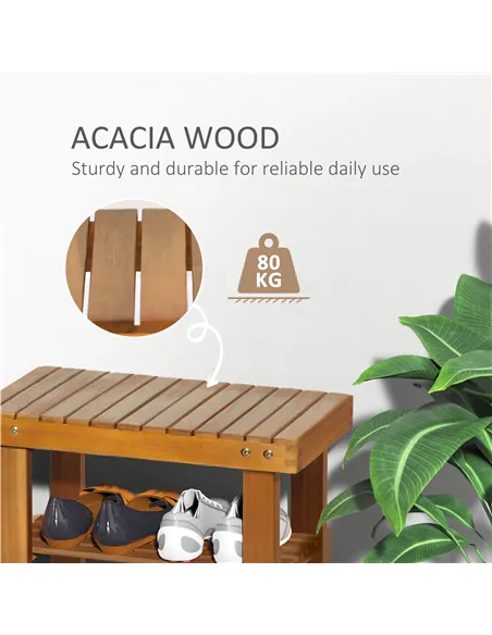HOMCOM Acacia Wood Shoe Bench,  3-Tier Shoe Storage Rack, Hallway Organizer Shelf, for Entryway, Living Room, Bedroom, 50 x 28 x
