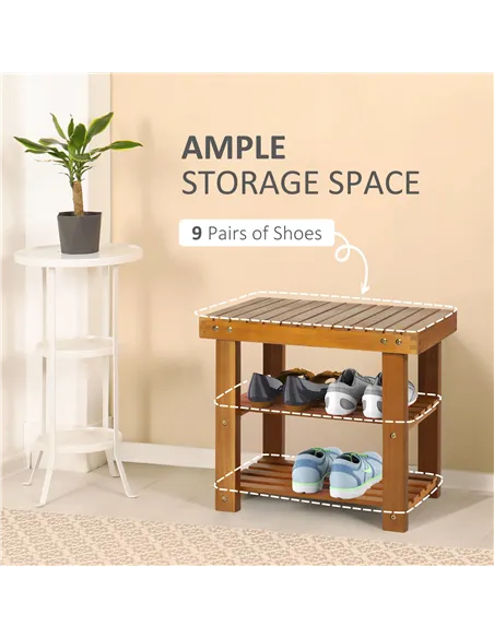 HOMCOM Acacia Wood Shoe Bench,  3-Tier Shoe Storage Rack, Hallway Organizer Shelf, for Entryway, Living Room, Bedroom, 50 x 28 x