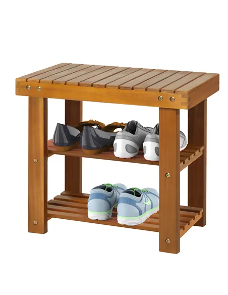 HOMCOM Acacia Wood Shoe Bench,  3-Tier Shoe Storage Rack, Hallway Organizer Shelf, for Entryway, Living Room, Bedroom, 50 x 28 x