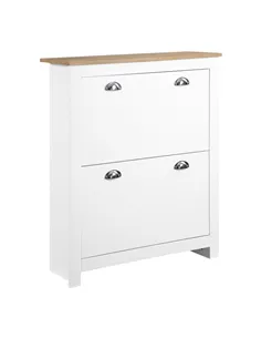 HOMCOM 2 Drawer Shoe Cabinet Modern Narrow Shoe Cupboard Hallway Wooden Storage Organiser with Flip Doors Adjustable Shelf for 6