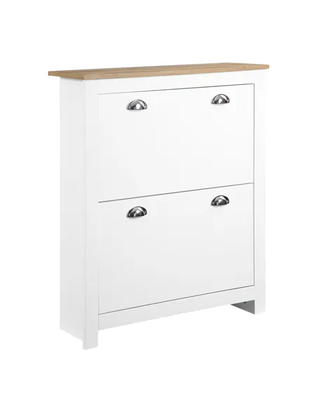 HOMCOM 2 Drawer Shoe Cabinet Modern Narrow Shoe Cupboard Hallway Wooden Storage Organiser with Flip Doors Adjustable Shelf for 6