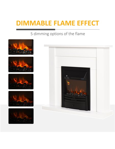 HOMCOM Electric Firplace Suites & Mantelpiece w/LED Flames Remote Marble Stone Modern Curved Surround Intelligent Safe Tempered 
