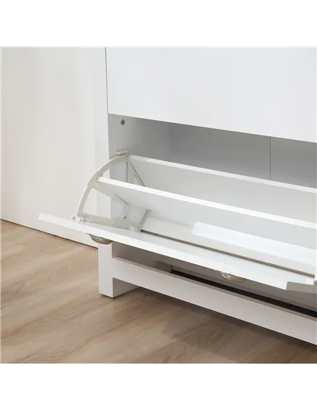 HOMCOM 2 Drawer Shoe Cabinet Modern Narrow Shoe Cupboard Hallway Wooden Storage Organiser with Flip Doors Adjustable Shelf for 6